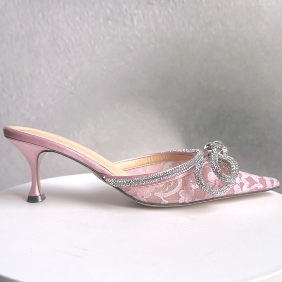 🌺MACH & MACH🌺 Double Bow Floral Lace Mules in Pink Size: 37.5 - Picture 5 of 14